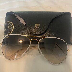 Ray-Ban Aviator Sunglasses - White & Gold Frame w/ Gradient Lenses + Case